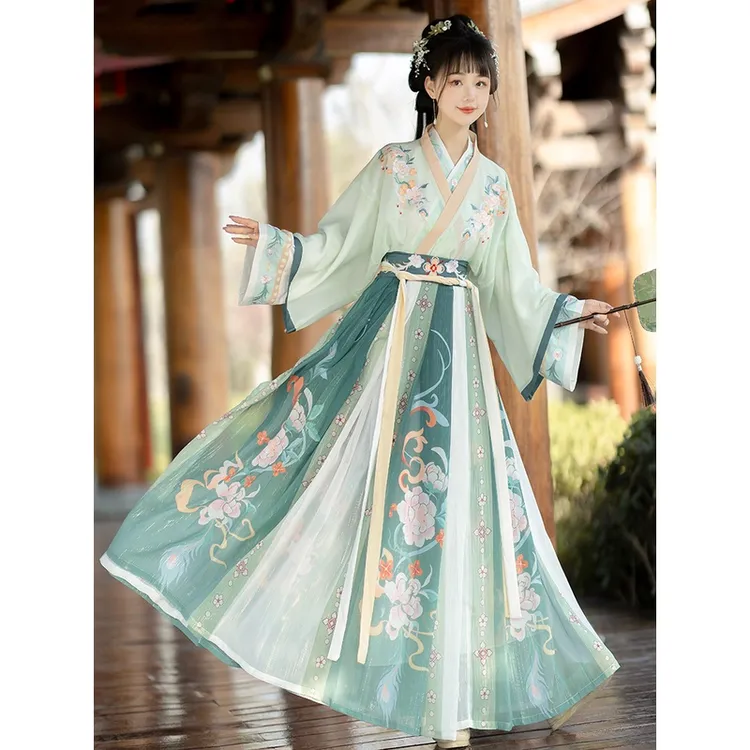 秀巅原创汉服古装【红朝袖】女齐腰襦裙对襟中国风日常秋款古风