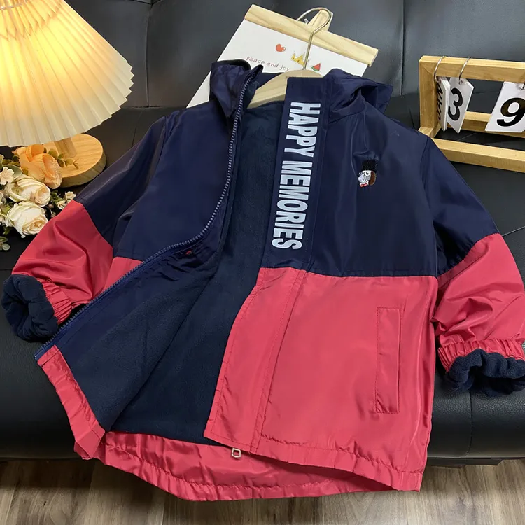 佑妈家尾单童装男女童中大童春秋新款加绒外套儿童拼接撞色冲锋衣