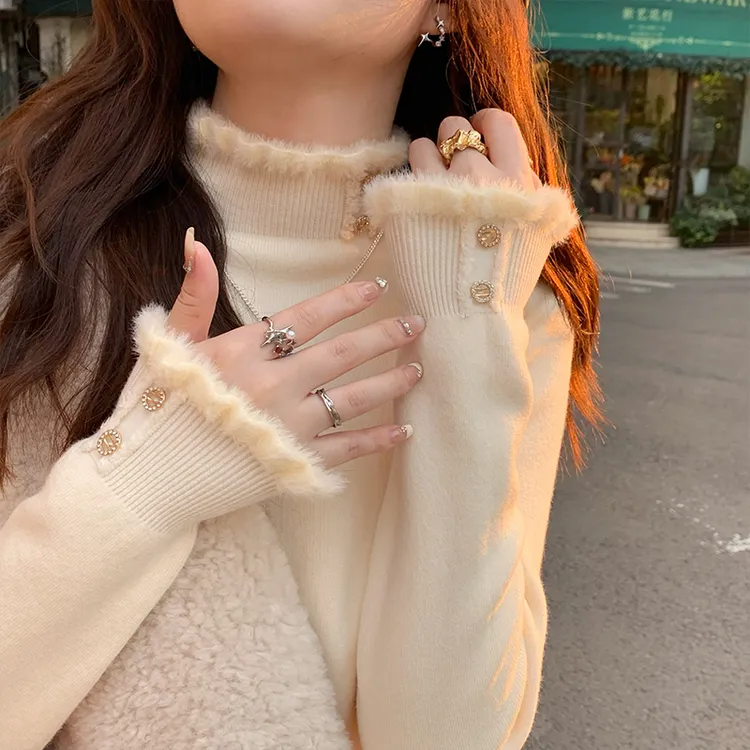 半高领毛衣女秋冬2025新款高级感内搭木耳边打底衫别致绝美小上衣