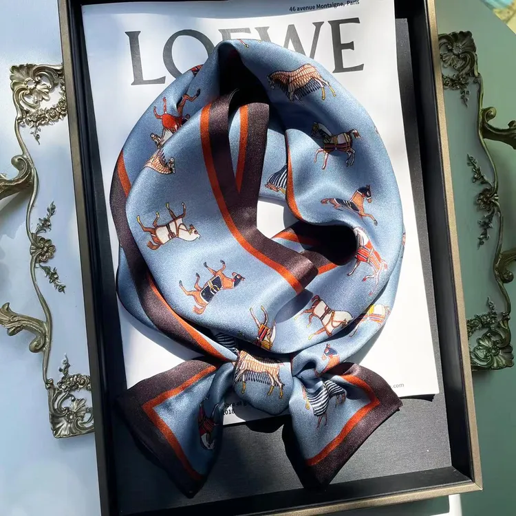 【蓝底小马】15*150cm长巾逐梦鸟真丝飘带桑蚕丝缎面女12姆米H037