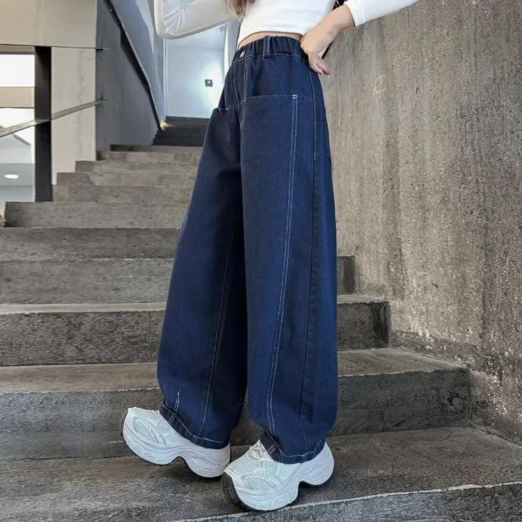 女童加绒裤子秋冬款2024新款洋气女孩大童时髦秋季儿童牛仔裤冬装