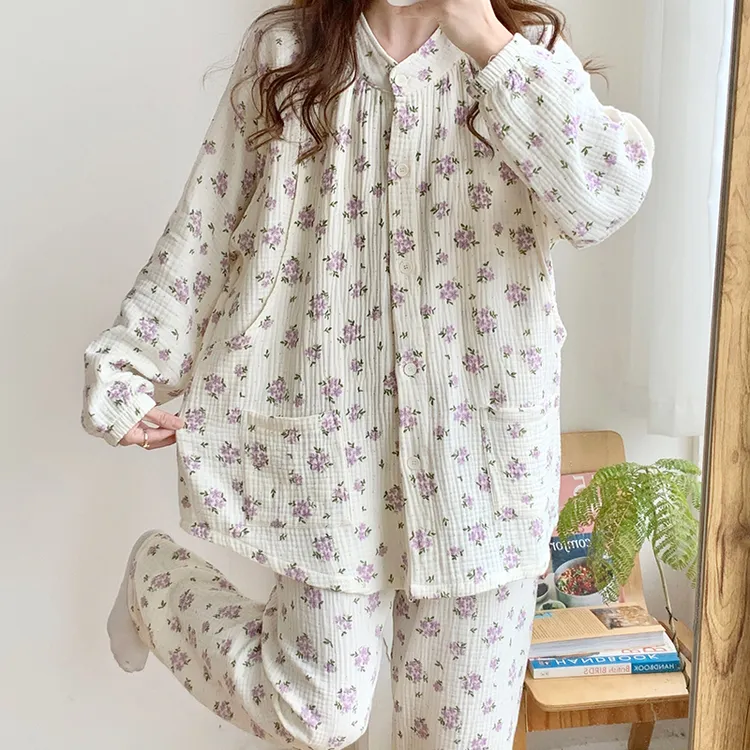 月子服春秋夏季纯棉纱布100%全棉薄款产后孕妇专用睡衣哺乳家居服