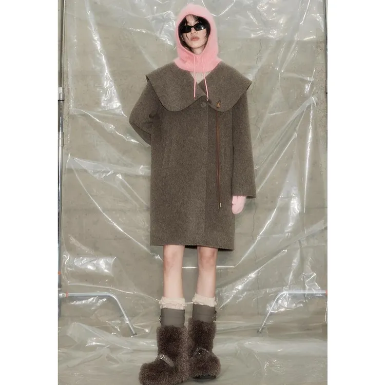【麦麦专享】DIDDI MODA 披肩大翻领牛角扣双面呢外套k6447