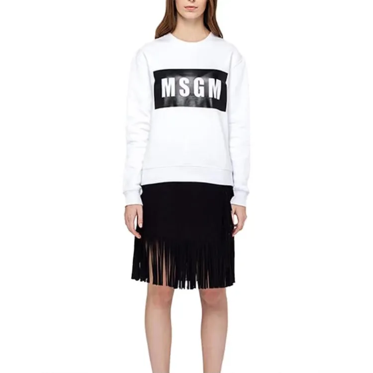 全新未使用  MSGM 字母印花圆领套头长袖卫衣 女款 白色