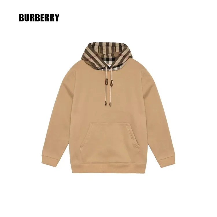 未使用 BURBERRY/博柏利  格子印花连帽套头卫衣 男款 卡其色