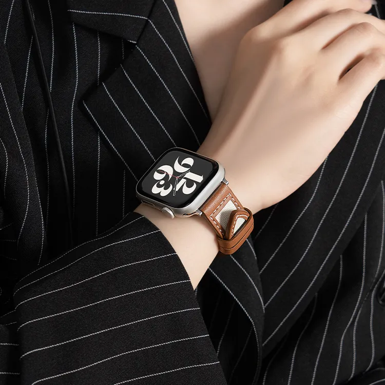 适用iwatch9表带S10苹果手表applewatch8真皮表带高级7商务SE休闲
