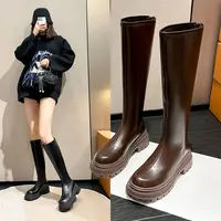 长筒靴女秋冬新款英伦风粗腿骑士靴胖mm大筒围高筒厚底大码女靴子