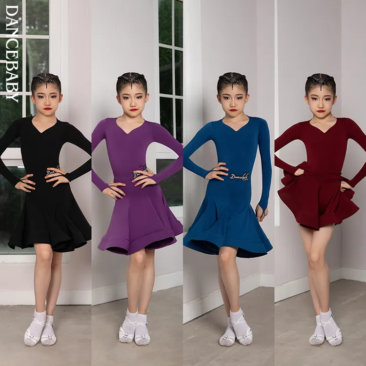 Dancebaby少儿国标舞蹈比赛装新款拉丁舞女童长袖规定服装DAS577