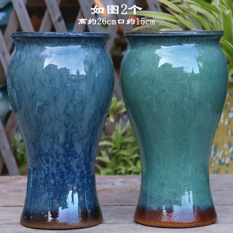 多肉花盆复古高筒法师大号悬崖桩绿植大口径直筒鱼尾紫砂陶罐