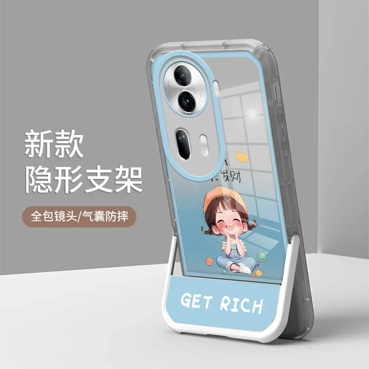 适用OPPORENO11隐形支架reno11pro手机壳透明保护套防摔不发脾气