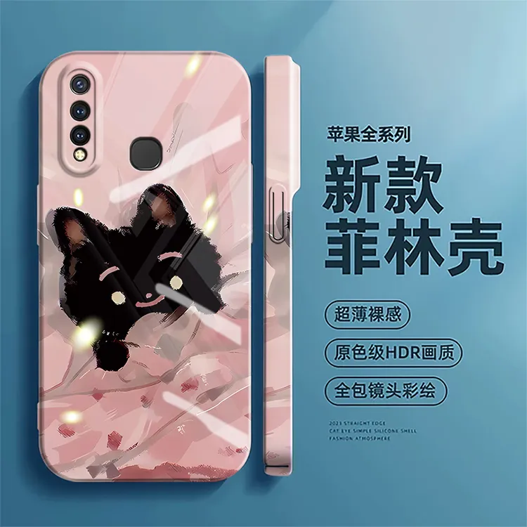 适用VIVOY5s手机壳黑猫新款菲林壳网红潮情侣高级感防摔卡通创意