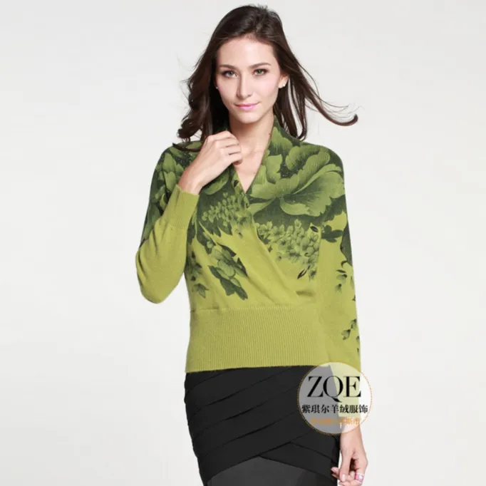 针织衫毛衣女印花秋冬长袖休闲套头时尚打底欧美百搭羊毛衫