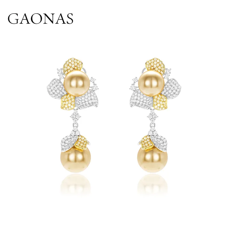 GAONAS 925银仿珍珠耳饰  高纳仕 长款时尚双金珠耳环 ZYE062833