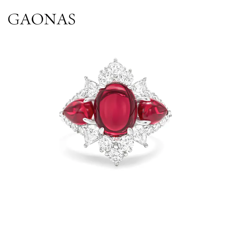 GAONAS 925银合成锆石戒指 设计师时尚轻奢红戒指RJ121300