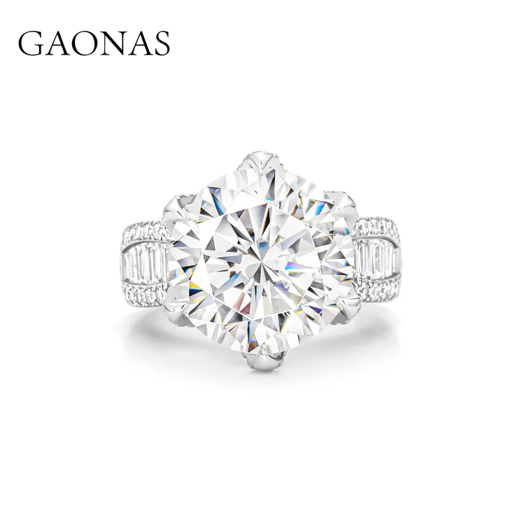 GAONAS 925银合成锆石戒指 经典百搭白钻豪镶戒指10210JW