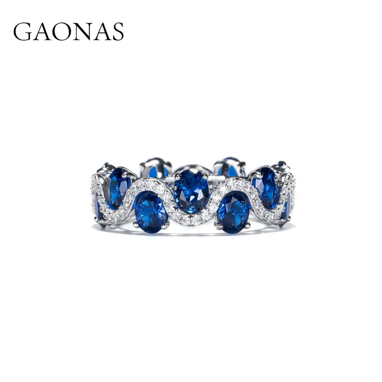 GAONAS 925银合成锆石戒指 时尚气质小环蓝排戒 BJ51633