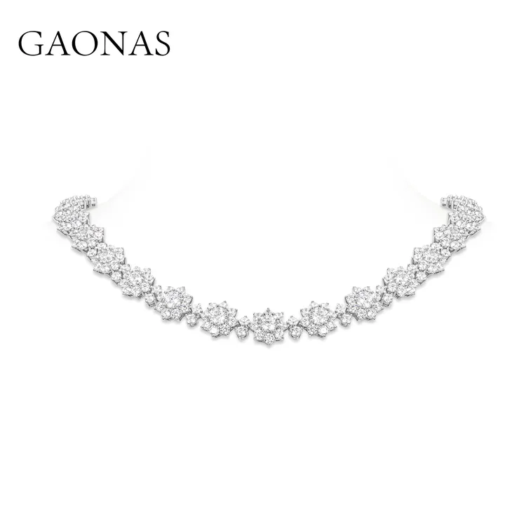 GAONAS 链子925银合成锆石 经典气质白色太阳花项链10175XW