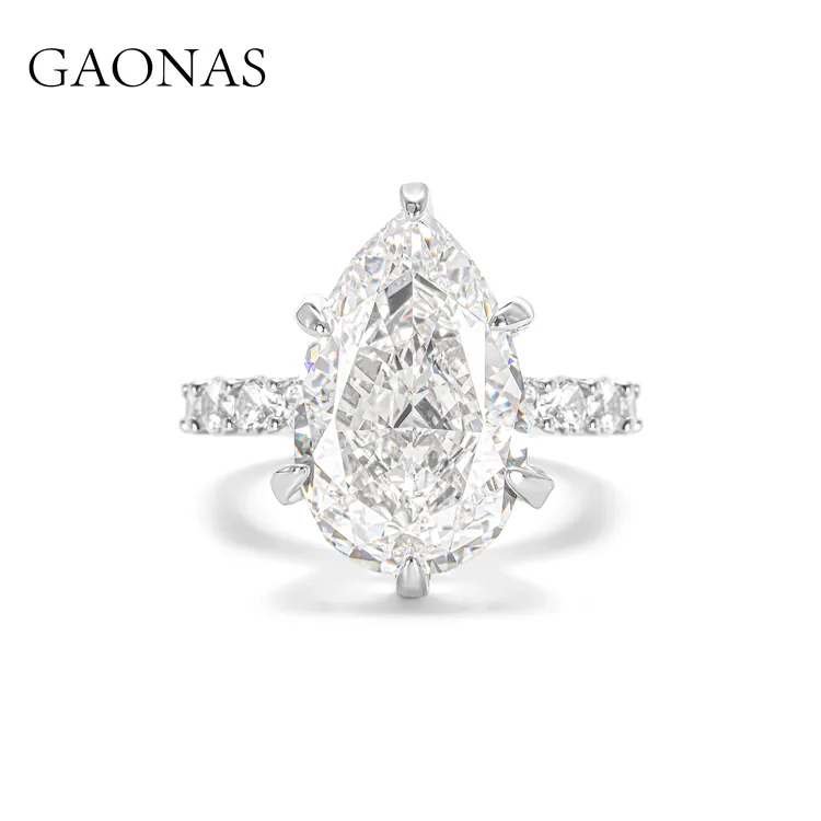 GAONAS 925银合成锆石戒指 白钻天使之泪水滴戒WJ22550