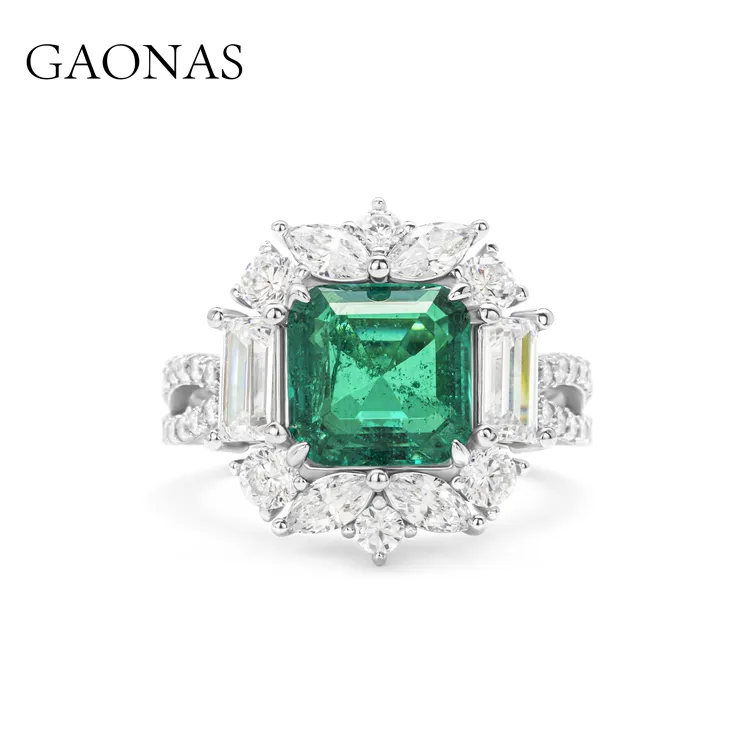GAONAS 925银合成锆石戒指  时尚小方形绿色戒指 GJ021600