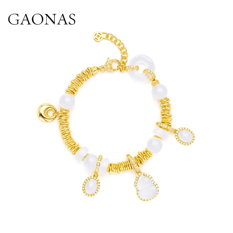 GAONAS 镀K金合成锆石手链 腰缠万贯 国风葫芦金色手链10652SGO