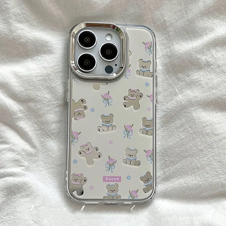 韩风ins花朵小熊适用苹果13手机壳iphone15promax新款14镜面16pro