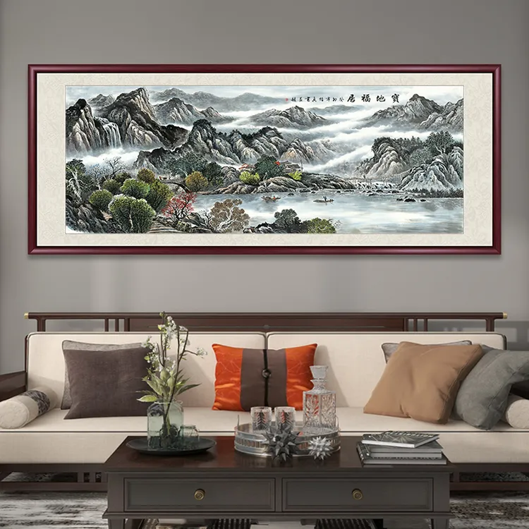 宝地福居聚宝盆山水画办公室客厅背景墙高档国画新中式风景画出售