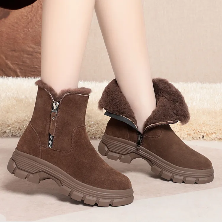 冬季新款雪地靴子东北大棉鞋羊皮毛一体厚底加厚保暖时尚百搭短靴