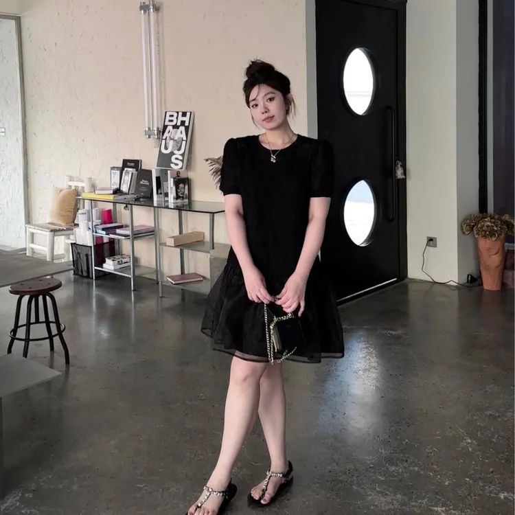 【南法假日】黑色拼接薄纱连衣裙