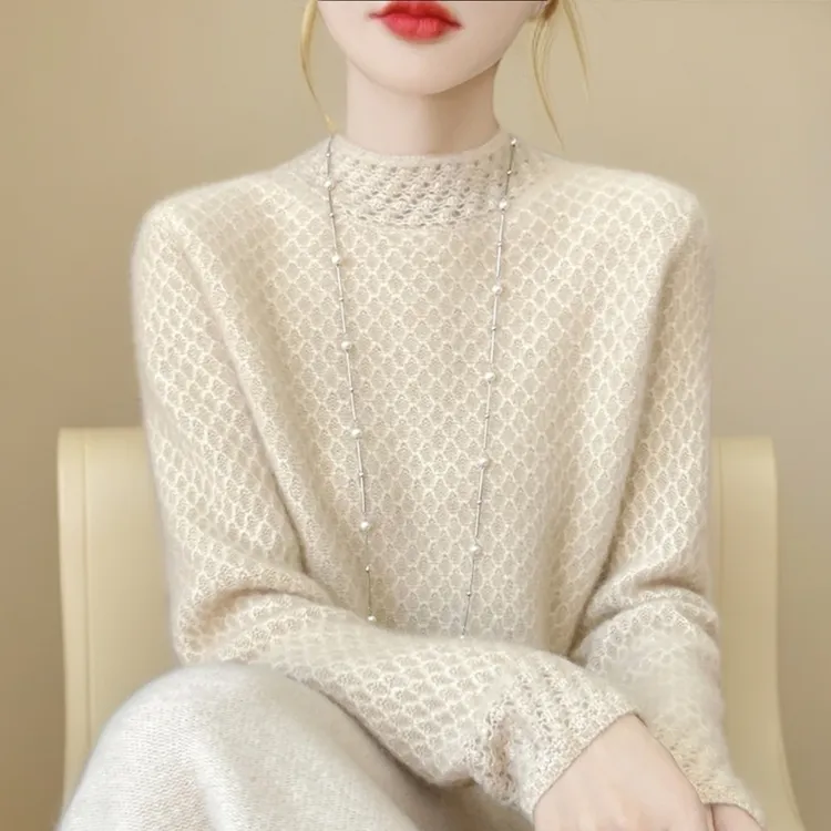 爆款简约通勤羊毛衫女打底短款半高领厚款秋冬显瘦休闲设计感毛衣