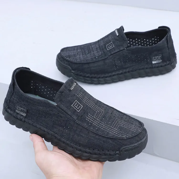 老北京布鞋男款网鞋夏新款镂空透气大码休闲鞋轻便防滑套脚爸爸鞋