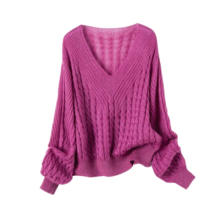 她池2025冬欧若风商场同款新品气质女V领宽松长袖针织衫T41X0583Z