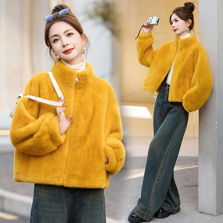 仿水貂绒皮草外套女冬加厚2025新款宽松时尚短款小个子保暖上衣潮