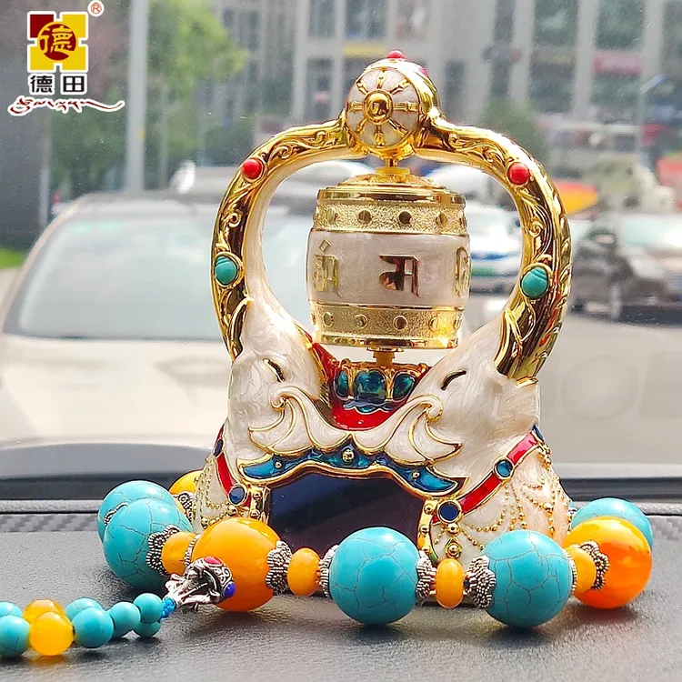 高档金属车载太阳能转轮汽车摆件车内装饰用品转筒招财祝福保平安