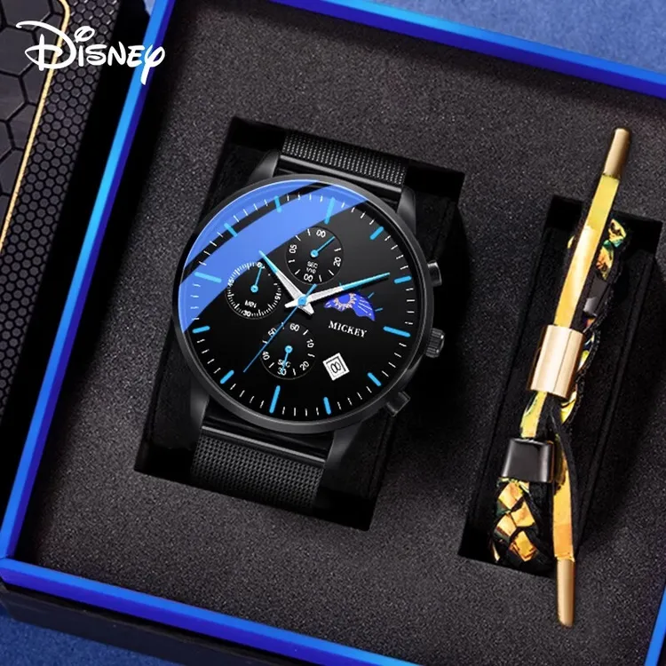 迪士尼手表男孩青少年夜光防水月相运动多功能高中生潮流男士帅气