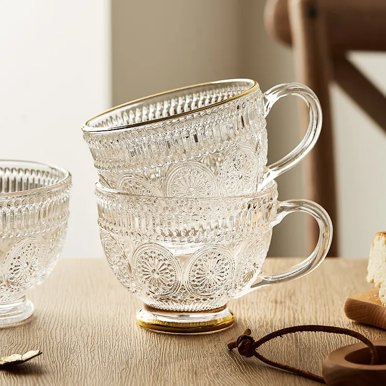 维艾太阳花高颜值透明玻璃杯带把ins风牛奶杯早餐杯水杯家用茶杯