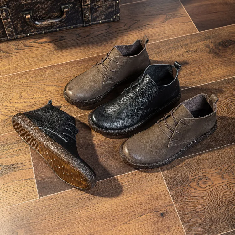 真皮头层牛皮男士休闲皮鞋英伦单层男鞋防滑复古男款马丁靴透气