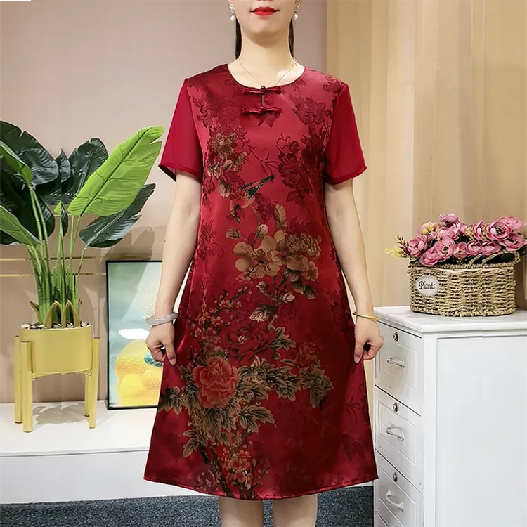 妈妈装夏装新款连衣裙中老年女装夏季大码高贵气质改良旗袍裙子