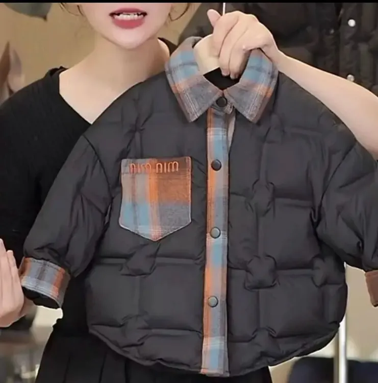 男童新款棉服2025韩版冬季加厚拼色格子保暖棉衣儿童外套棉袄