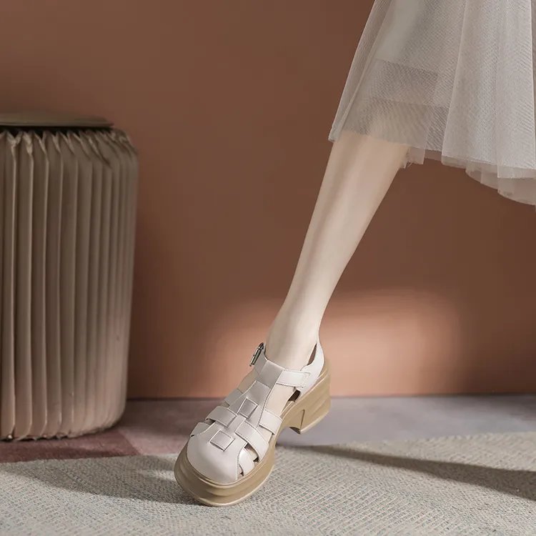 罗马凉鞋女2025夏新款包头编织猪笼鞋仙女风厚底增高夏款凉鞋34码