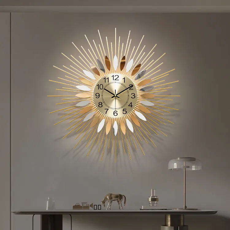 飞鸟集2025新款挂钟现代轻奢高级感钟表客厅格栅时钟挂墙太阳挂表