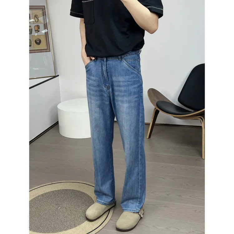 -GYK2024新款501深蓝色小logo莱赛尔天丝牛仔裤-深蓝色！薄款夏季