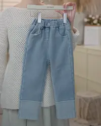 【现货】2025冬季新款女童个性韩版加绒牛仔裤时尚百搭241022C