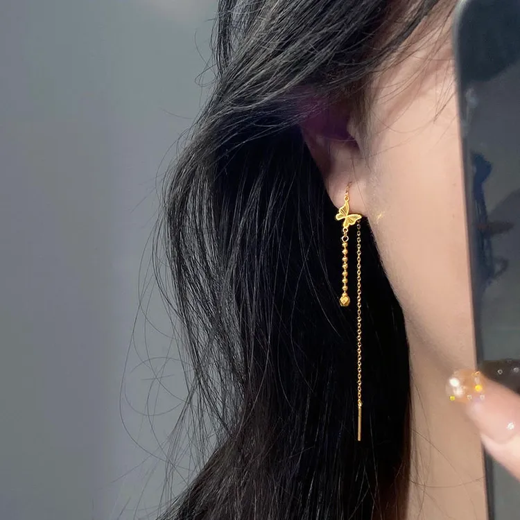 铜合金耳饰 2024新款流苏耳环蝴蝶耳线女精致耳钉百搭小众高级感