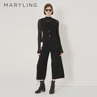 MARYLING玛俪琳秋季优雅黑色双口袋八分双面呢阔腿裤女A1DGW51280