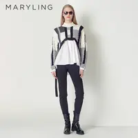 MARYLING玛俪琳2022冬季黑白格纹圆领女士针织套头衫A1CHW03650