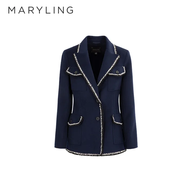 MARYLING玛俪琳秋季时尚气质通勤午夜蓝双面呢西装外套A1DGW90150