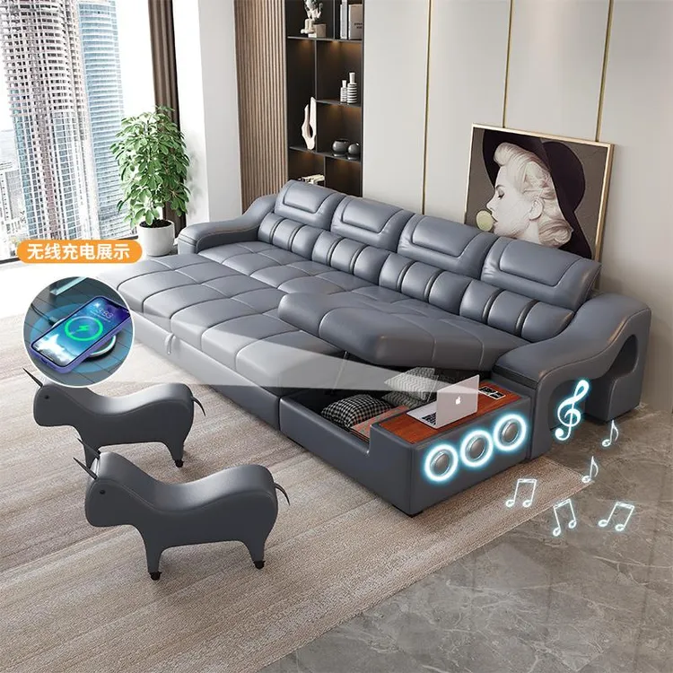 多功能真皮沙发床简约客厅两用储物沙发三人位现代转角智能皮沙发