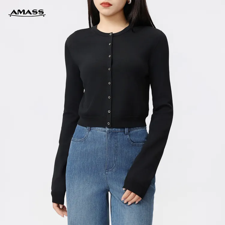 AMASS/阿玛施夏季新款时尚经典气质百搭圆领针织短款开衫 5499102