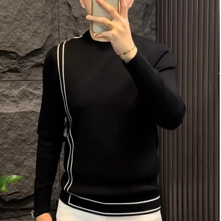 男士秋冬修身百搭打底衫休闲简约轻奢舒适圆领针织衫高级感男装