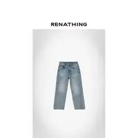 【RENATHING】直筒毛边磨损牛仔裤